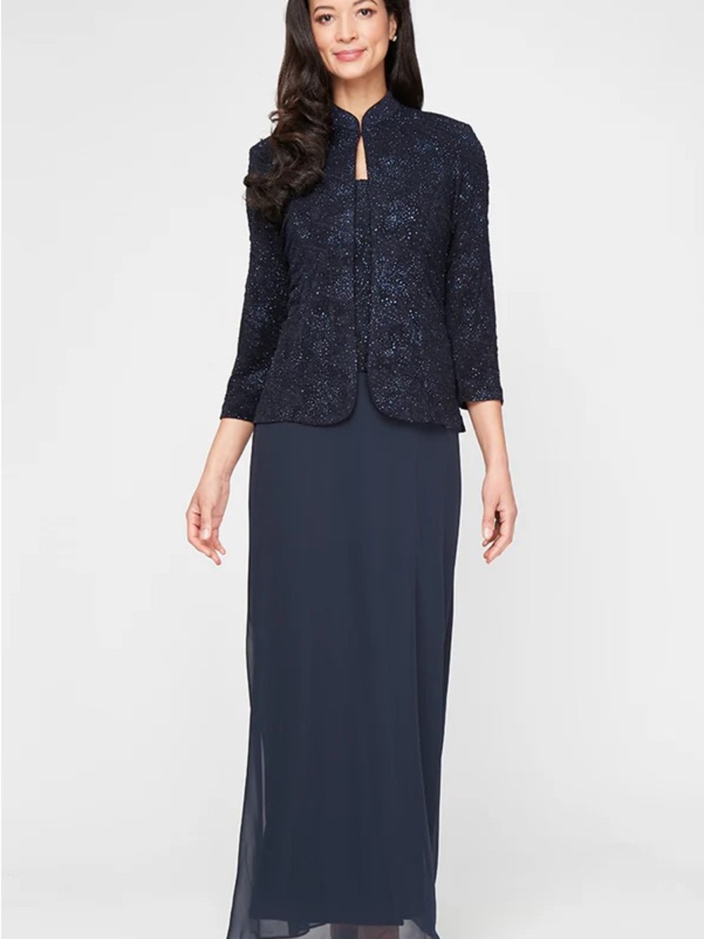 Alex Evenings Womens Long Dress with Mandarin Neckline Jacket